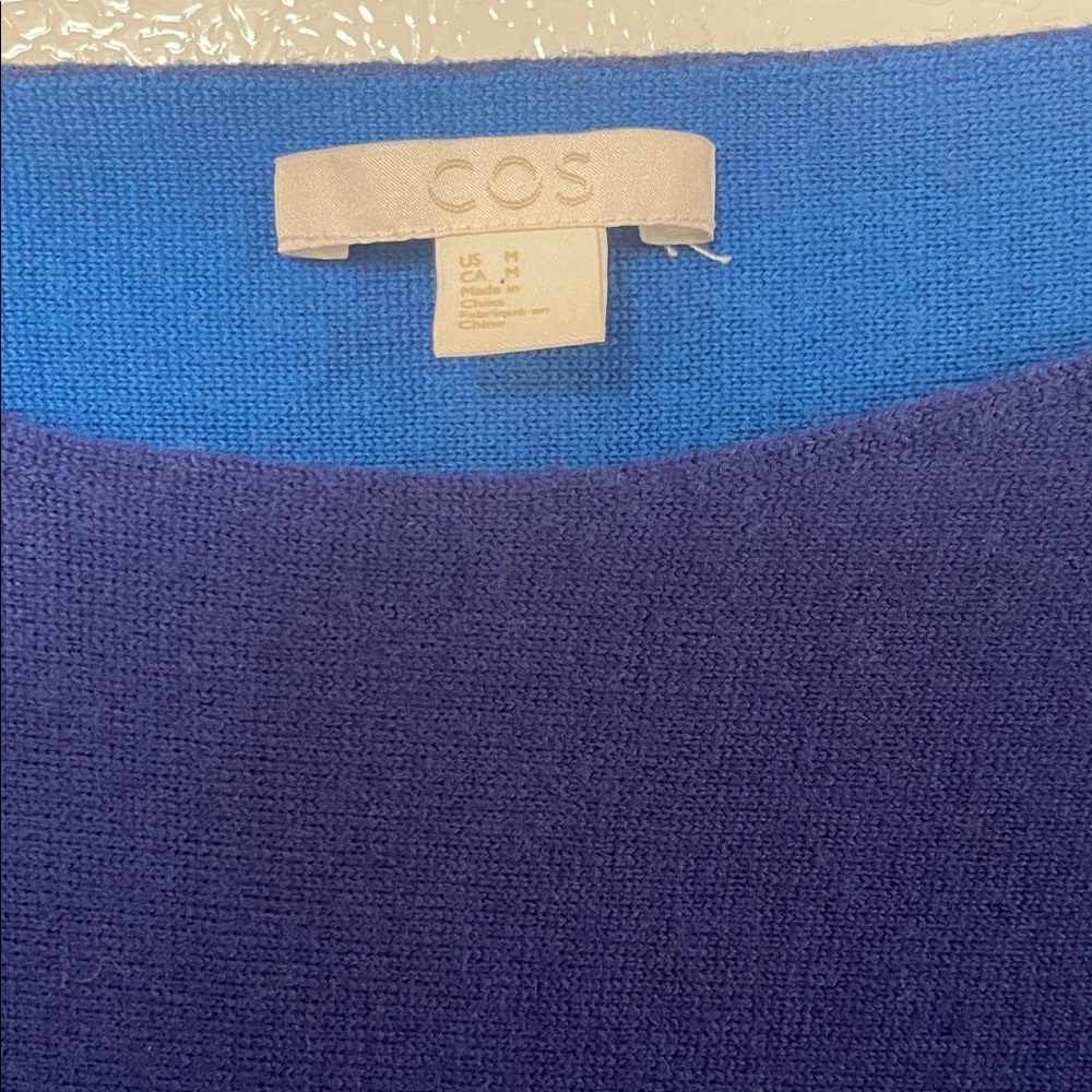 COS Medium Blue Wool 3/4 Quarter Length Sleeve Sweater - Picture 2 of 6